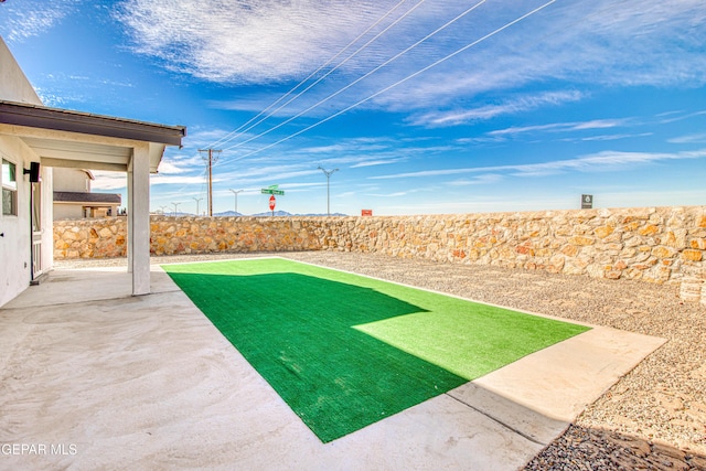 view of yard featuring a patio and a fenced backyard