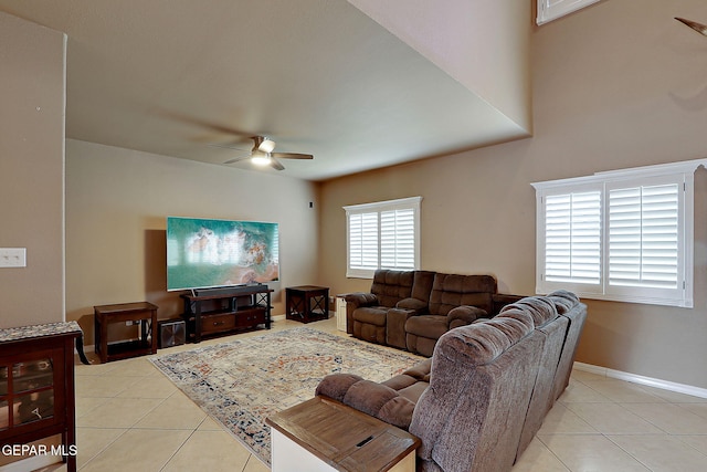 3537 Tierra Bahia Dr, El Paso, TX 79938 - living area with a ceiling fan, baseboards, and light tile patterned floors