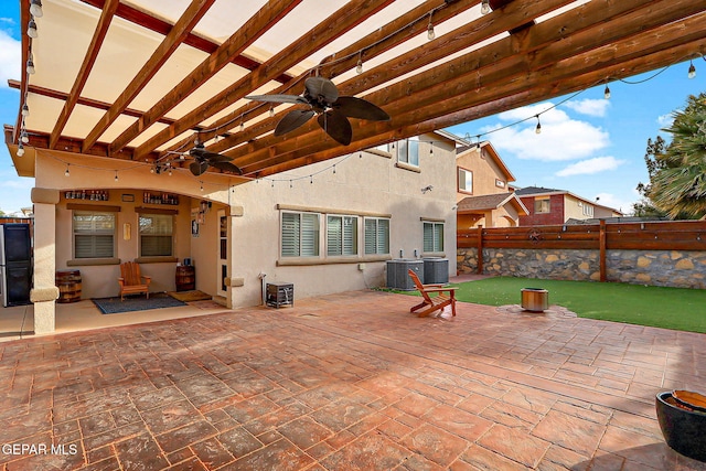 3537 Tierra Bahia Dr, El Paso, TX 79938 - view of patio featuring a ceiling fan, central AC, and fence