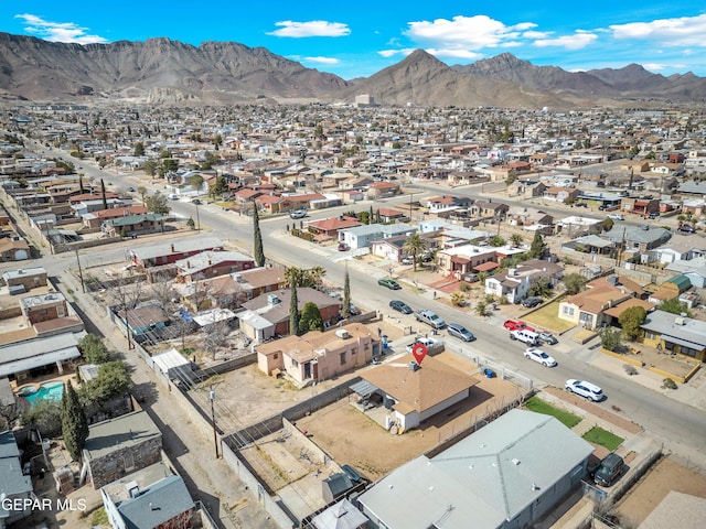 aerial view featuring a residential view and a mountain view