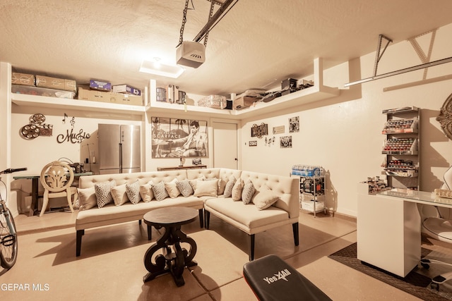 living room featuring a textured ceiling