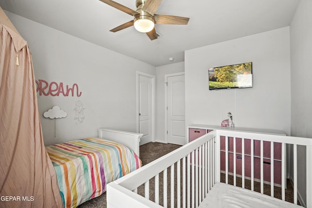 bedroom with carpet floors and ceiling fan