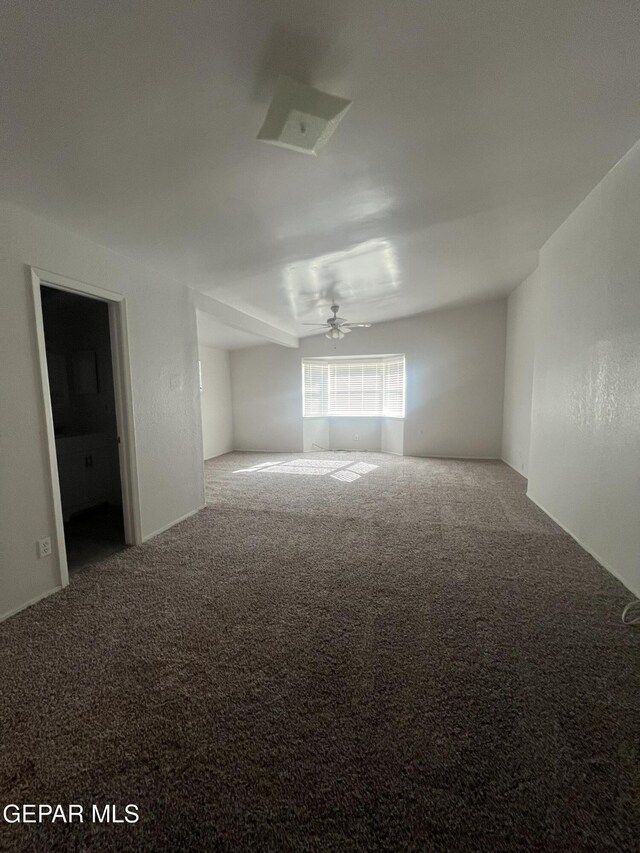 spare room with ceiling fan and carpet
