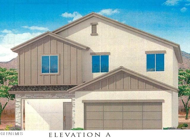 view of front facade with a garage and board and batten siding