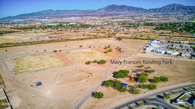 drone / aerial view with a mountain view