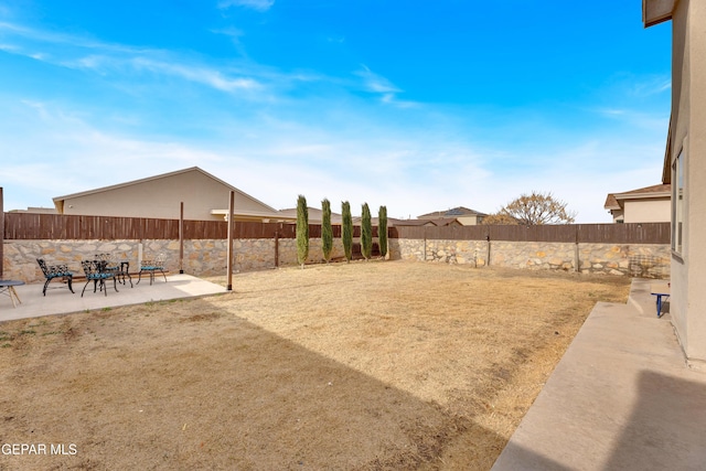 view of yard with a patio area and a fenced backyard