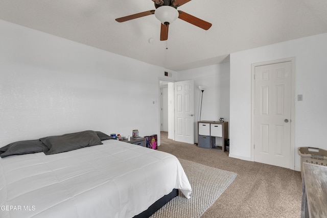 bedroom featuring ceiling fan, carpet, and visible vents