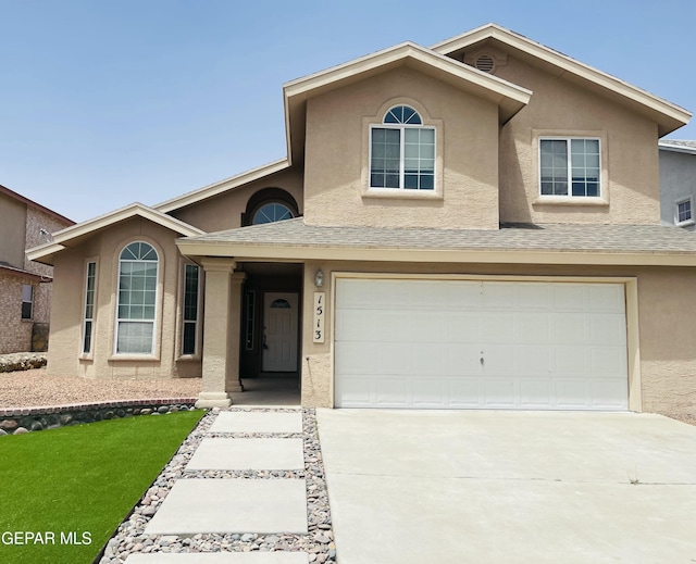 1513 Prickley Pear Dr, El Paso, TX 79912 - traditional home featuring stucco siding, concrete driveway, an attached garage, and a front lawn