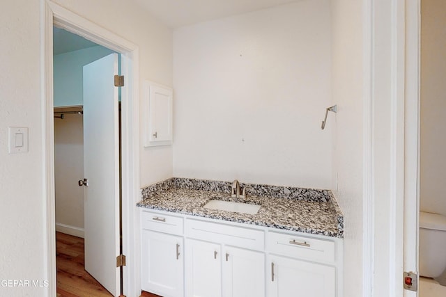 bathroom with wood finished floors and vanity