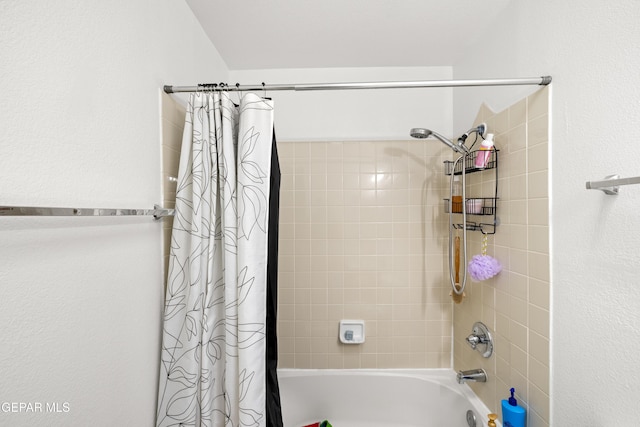 full bath featuring shower / bathtub combination with curtain