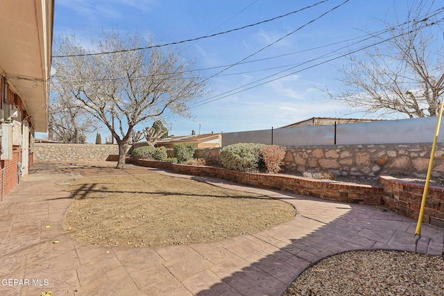 view of yard with a patio and a fenced backyard