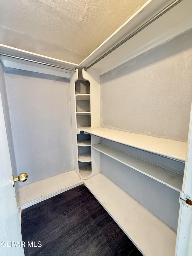 walk in closet with wood finished floors