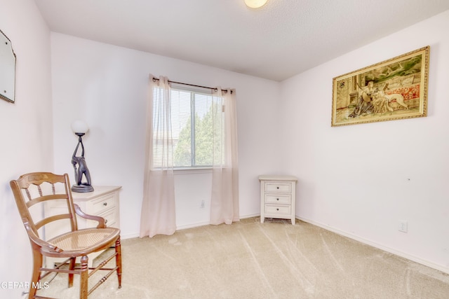 sitting room with light carpet and baseboards