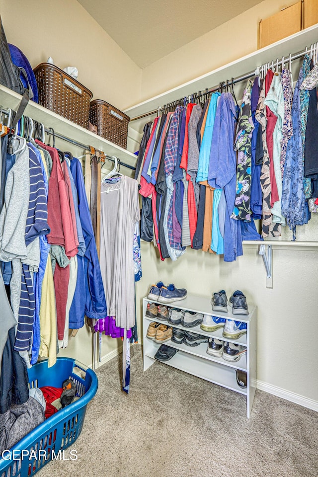 walk in closet featuring carpet