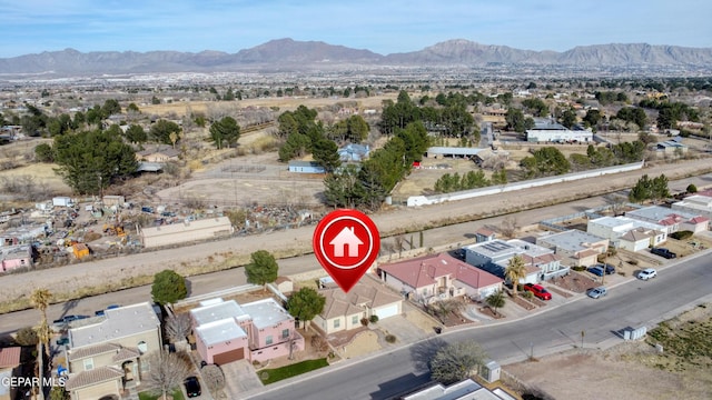 bird's eye view featuring a residential view and a mountain view