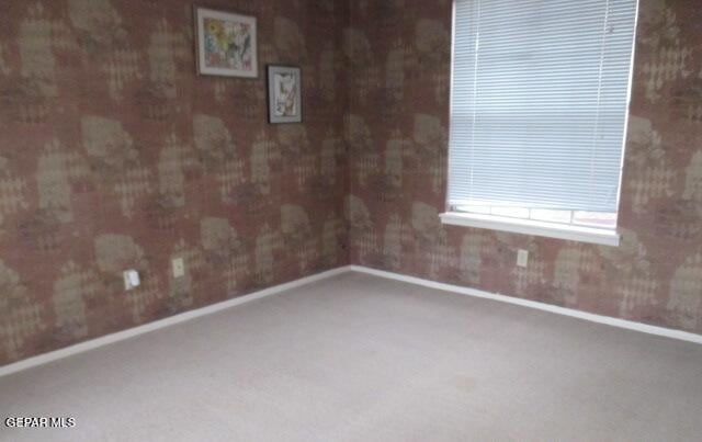 carpeted empty room featuring baseboards