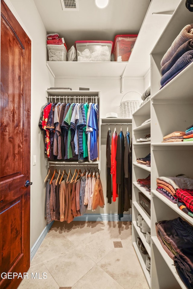 spacious closet with visible vents