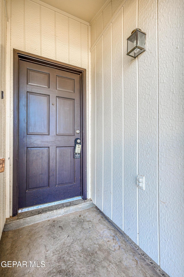 entrance to property with board and batten siding