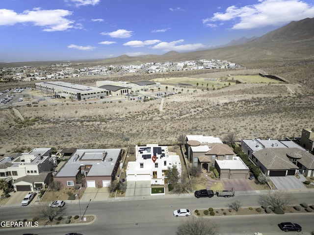 aerial view featuring a residential view and a mountain view