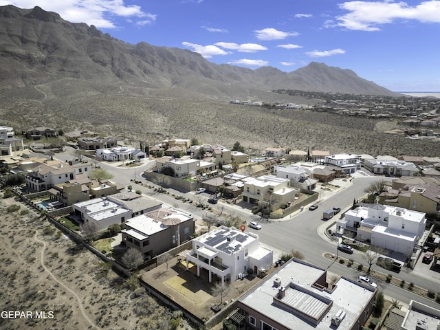 birds eye view of property featuring a residential view and a mountain view