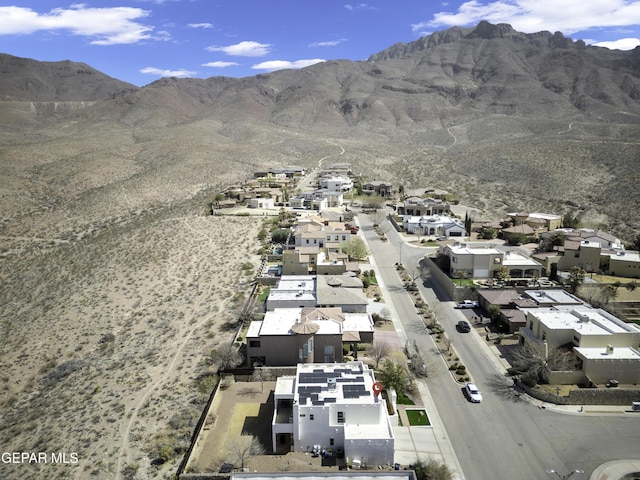 birds eye view of property featuring a residential view and a mountain view