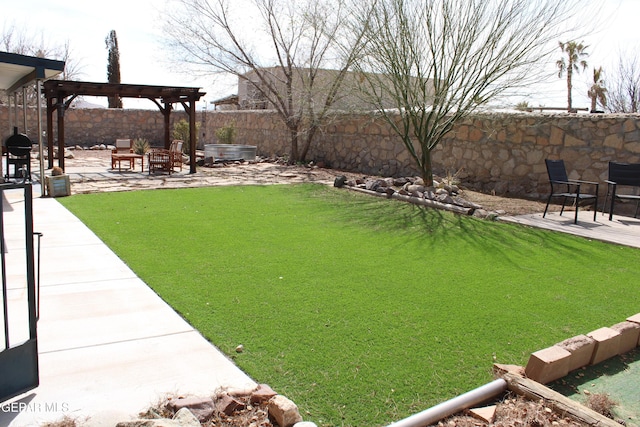 view of yard with a patio and a fenced backyard