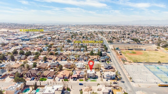 drone / aerial view with a residential view