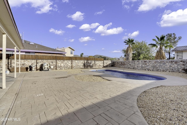 view of swimming pool with a patio, a fenced backyard, and a fenced in pool