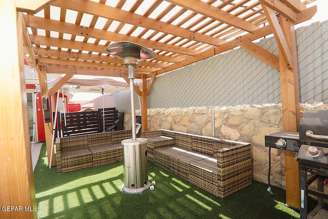 view of patio featuring outdoor lounge area and a pergola