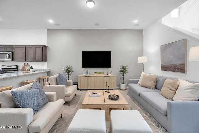 living room with recessed lighting
