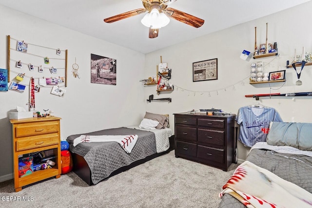 bedroom featuring carpet floors and a ceiling fan