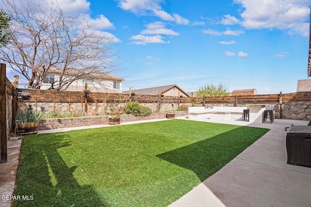 view of yard featuring a fenced backyard and a patio