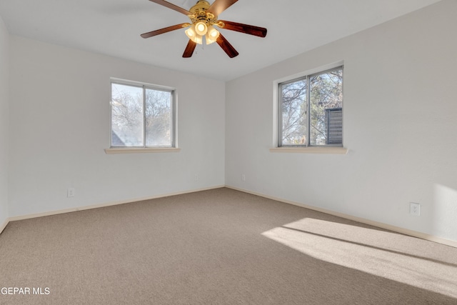 empty room featuring a wealth of natural light, baseboards, and carpet floors