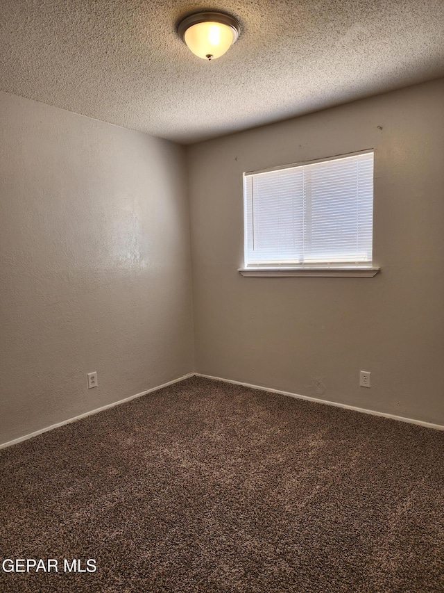 empty room featuring baseboards, a textured ceiling, and carpet