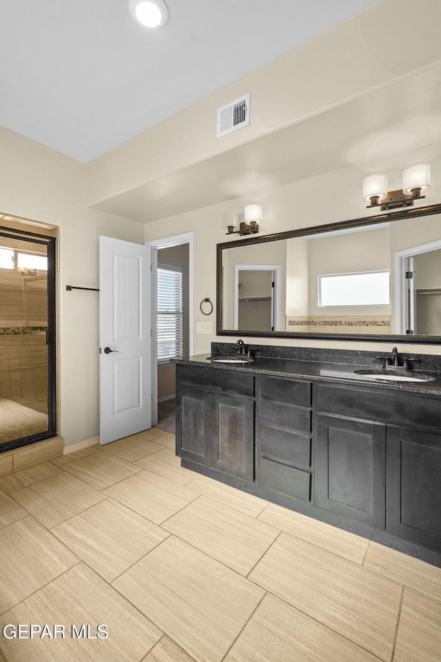 full bathroom featuring a sink, visible vents, and double vanity