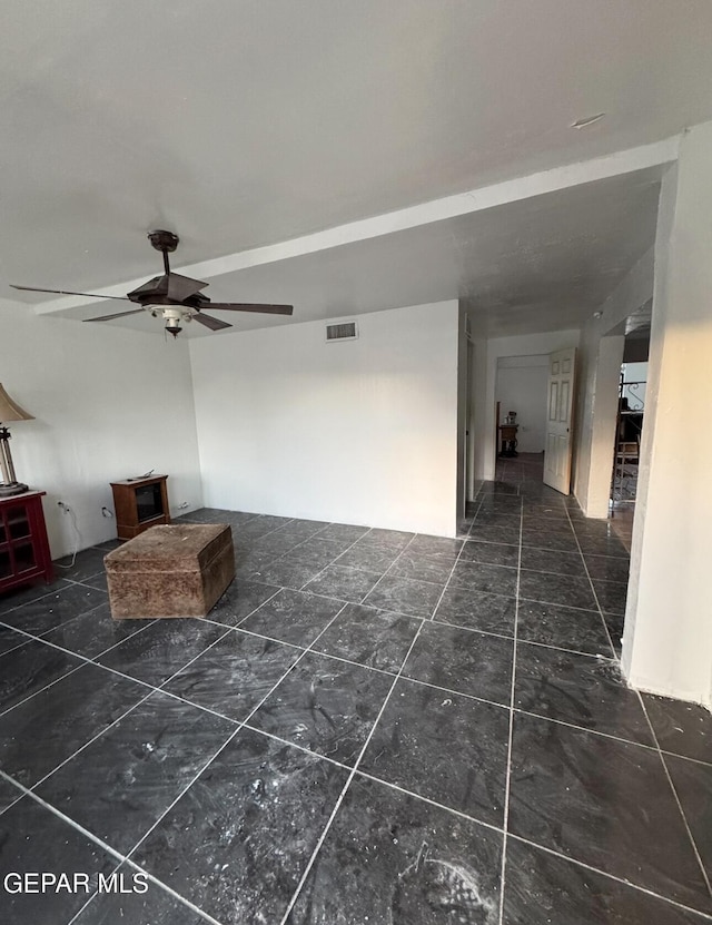 interior space with visible vents and ceiling fan