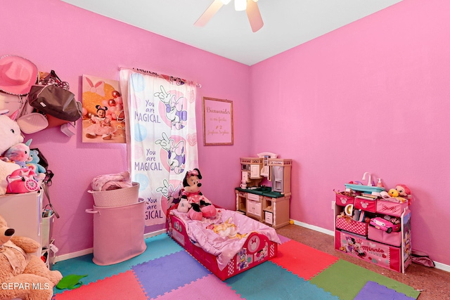 bedroom with baseboards and ceiling fan