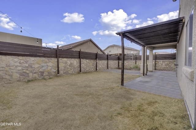 view of yard with a patio area and a fenced backyard