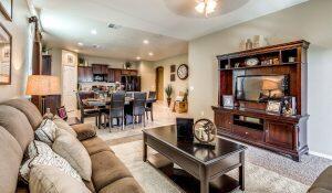 living area featuring recessed lighting and a ceiling fan