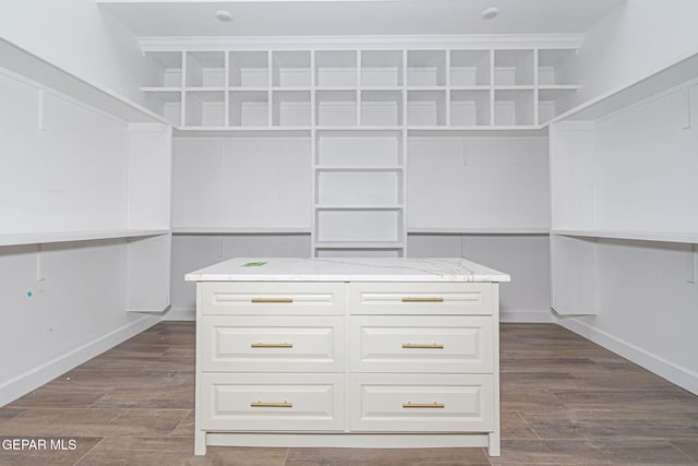 spacious closet with dark wood-style flooring