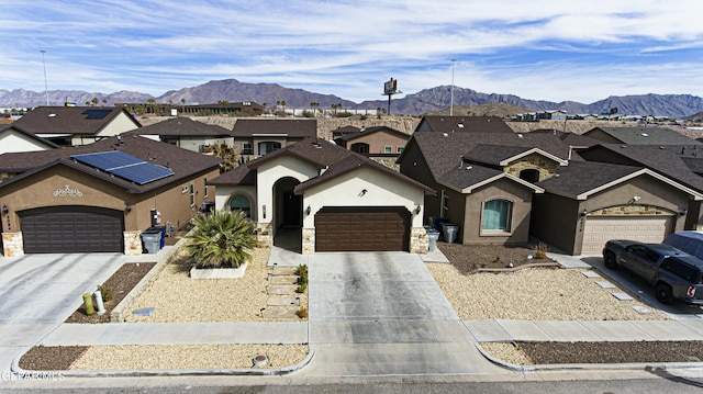 view of front of house with a mountain view and stone siding