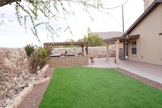 view of yard with a patio area, area for grilling, and fence