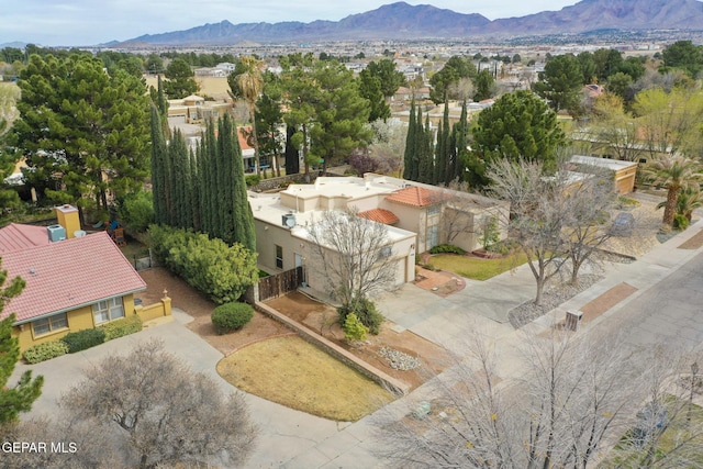 birds eye view of property featuring a mountain view