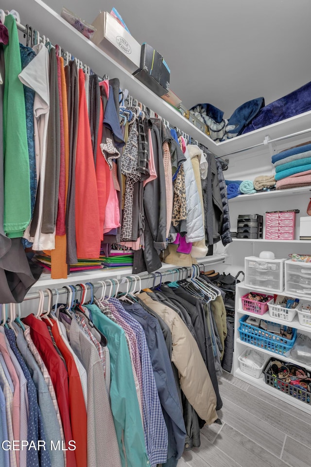 spacious closet with wood finished floors