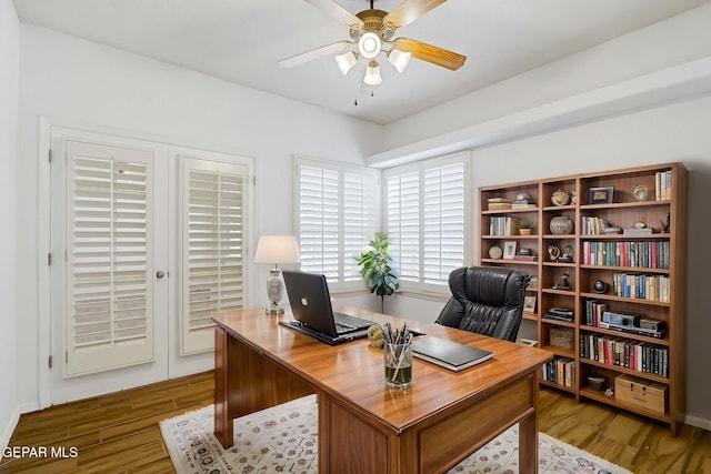 757 Maxey Marie Dr, El Paso, TX 79932 - home office featuring wood finished floors and a ceiling fan