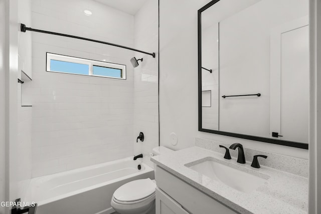 full bathroom with vanity, toilet, and shower / bathtub combination