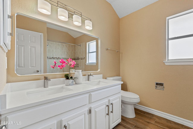 full bath with toilet, wood finished floors, baseboards, and a sink