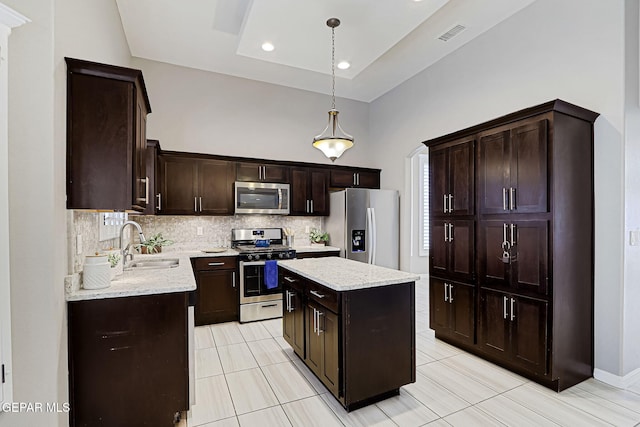 kitchen with tasteful backsplash, visible vents, appliances with stainless steel finishes, and a sink