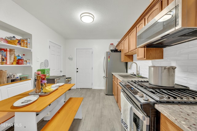 kitchen featuring a sink, light wood finished floors, appliances with stainless steel finishes, and light countertops