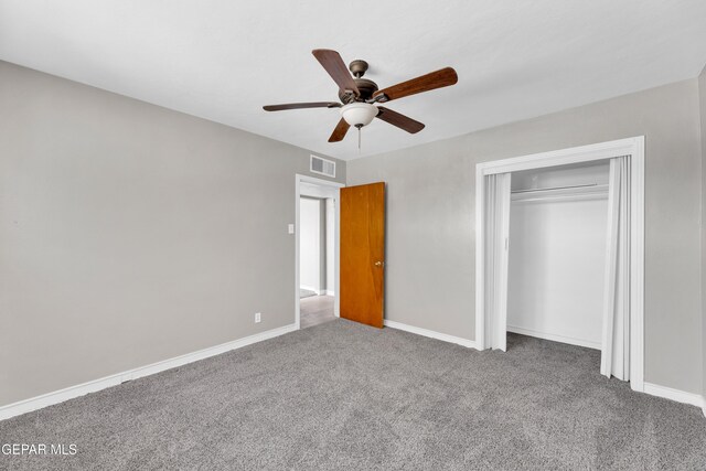 2413 Copper Ave Unit 79930, El Paso, TX 79930 - unfurnished bedroom featuring carpet flooring, baseboards, a closet, and a ceiling fan
